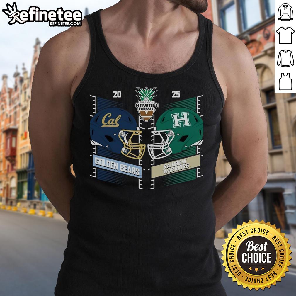 Hawaii Rainbow Warriors vs California Golden Bears 2025 Hawaii Bowl helmet tank top featuring team logos and vibrant design.