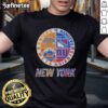 Official New York Knicks, Mets, Giants, Rangers mashup logo T-shirt showcasing iconic NYC sports team designs.