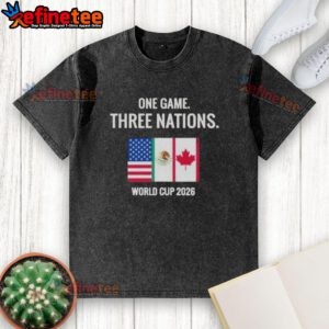 Official One Game Three Nations World Cup 2026 washed t-shirt featuring vibrant colors and unique design for fans.