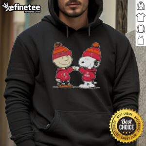 Official Peanuts Charlie Brown fist bumping Snoopy in Tampa Bay Buccaneers football hoodie, perfect for fans.