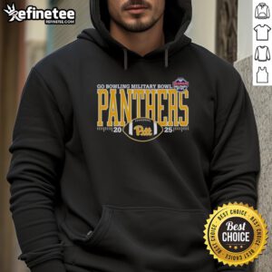 Official Pitt Panthers 2025 Go Bowling Military Bowl Logo Hoodie featuring team colors and emblem.