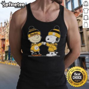 Official Pittsburgh Steelers Snoopy and Charlie Brown Best Friends Tank Top featuring playful graphics and team colors.