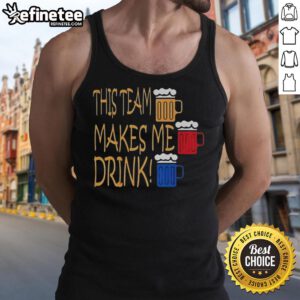Official Pittsburgh Steelers tank top with 'This Team Makes Me Drink' slogan, perfect for game day attire.