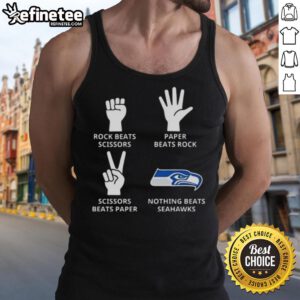 Official Seattle Seahawks tank top featuring 'Nothing Beats Rock, Scissors, Paper Beats Rock, Scissors Beats Paper' design.
