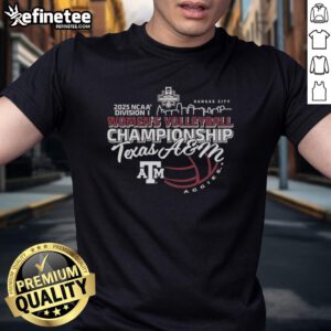 Official Texas A&M Aggies 2025 NCAA Division I Womens Volleyball Championship Final Four Bound T-Shirt design.
