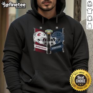 Alt Text: Official Washington State Cougars vs Utah State Aggies 2025 Famous Idaho Potato Bowl helmet hoodie design.