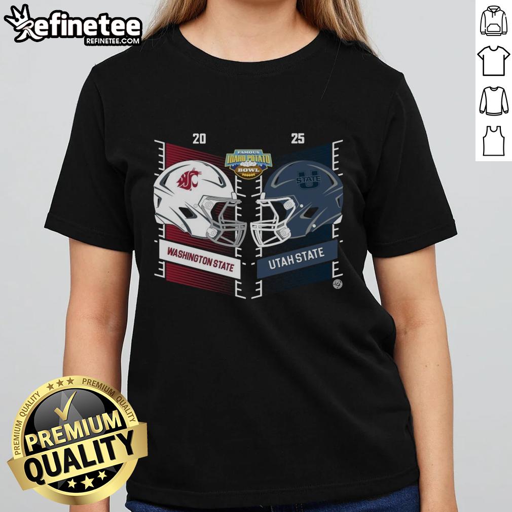 Official Washington State Cougars vs Utah State Aggies 2025 Famous Idaho Potato Bowl helmet ladies tee shirt design.