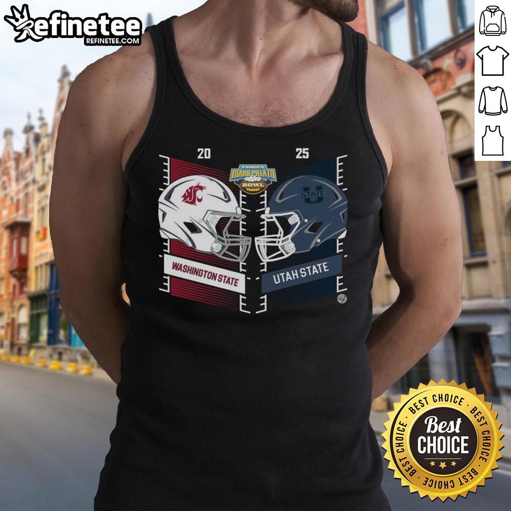 Alt Text: Washington State Cougars vs Utah State Aggies 2025 Famous Idaho Potato Bowl helmet tank top design