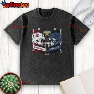 Official Washington State Cougars vs Utah State Aggies 2025 Famous Idaho Potato Bowl helmet washed T-shirt design.