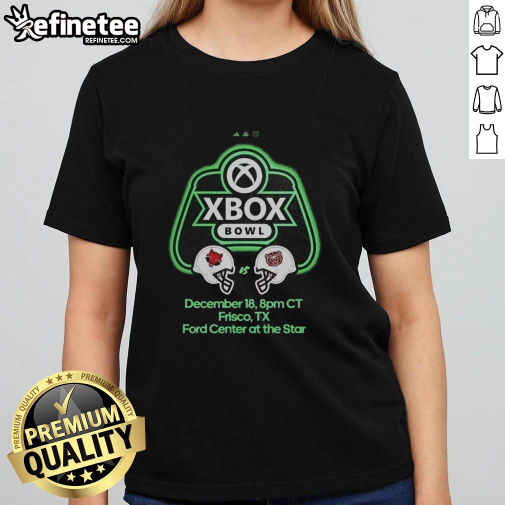 Official Xbox Bowl 2025: Missouri State Bears vs Arkansas State Red Wolves football ladies tee, December 18, Frisco TX.
