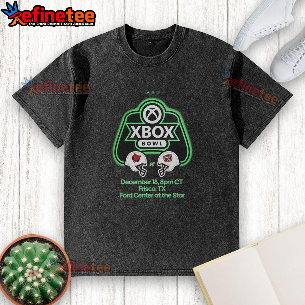 Alt Text: Official Xbox Bowl t-shirt featuring Missouri State Bears vs Arkansas State Red Wolves football, December 18, 2025.