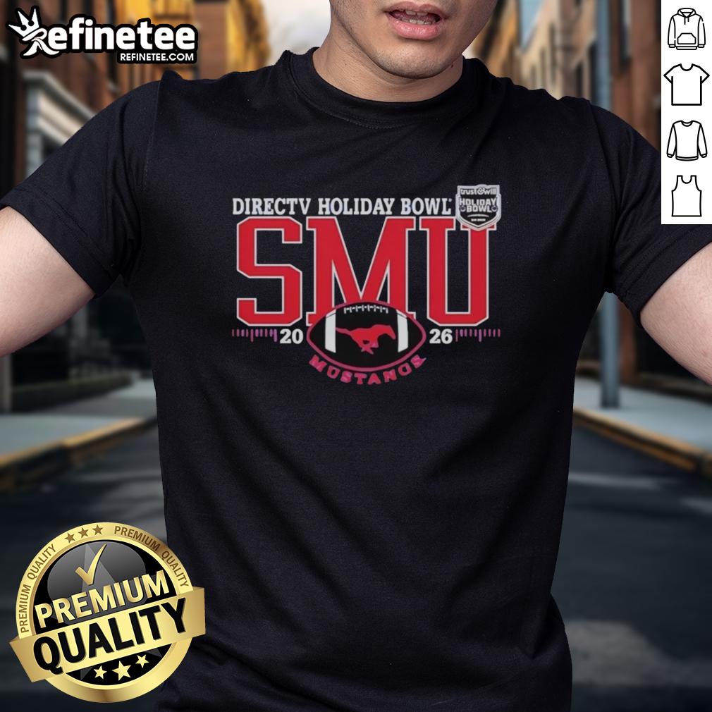 Alt Text: Original SMU Mustangs DirectTV Holiday Bowl Football 2026 T-Shirt featuring vibrant team colors and logo design.