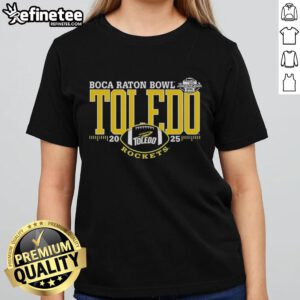 Original Toledo Rockets Boca Raton Bowl 2025 ladies tee featuring vibrant team colors and stylish design.