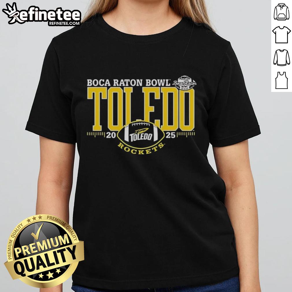 Original Toledo Rockets Boca Raton Bowl 2025 ladies tee featuring vibrant team colors and stylish design.