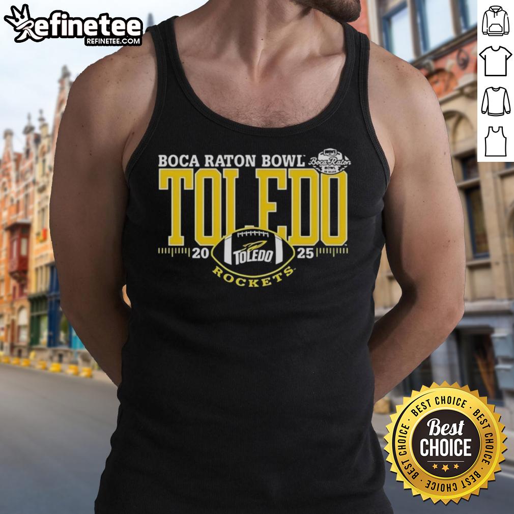 Alt Text: Original Toledo Rockets Boca Raton Bowl 2025 tank top featuring vibrant team colors and logo design.