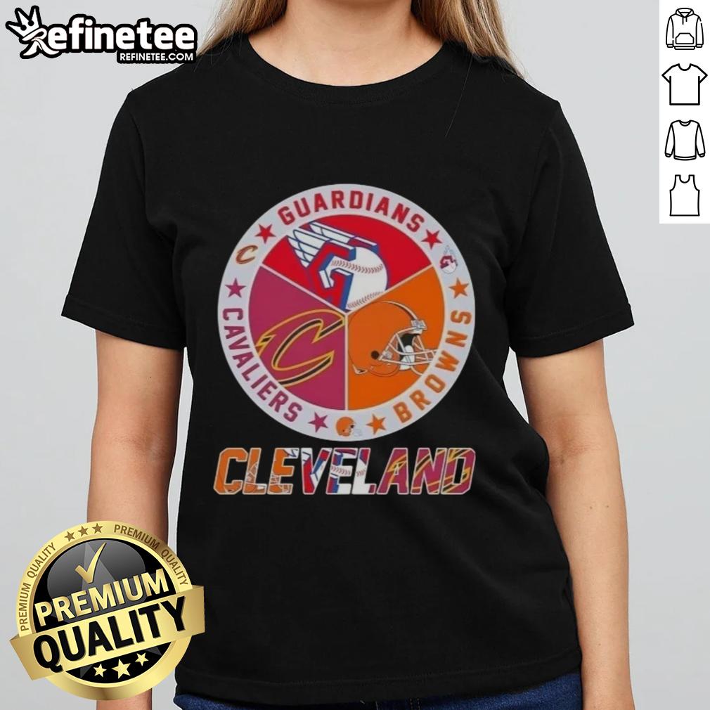 Premium Cleveland City Sports Guardians Browns Cavaliers logo ladies tee with stylish design for sports fans.