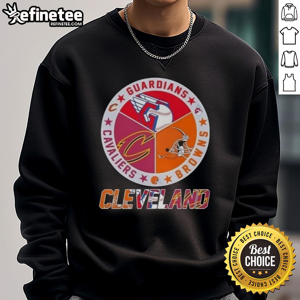 Premium Cleveland City Sports sweatshirt featuring Guardians, Browns, and Cavaliers logos for ultimate fan style.