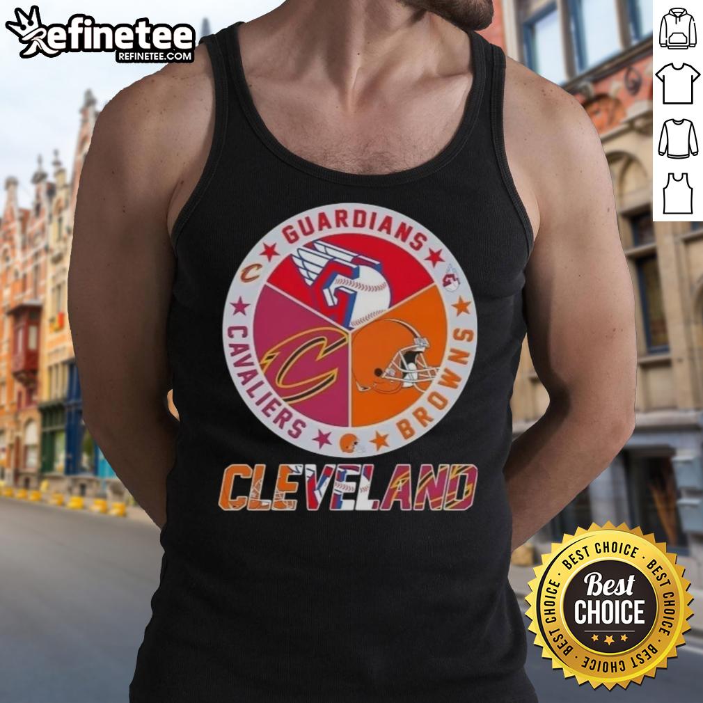 Premium Cleveland City Sports tank top featuring Guardians, Browns, and Cavaliers logos for passionate fans.