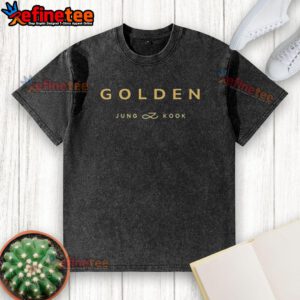 Alt Text: Premium Golden Bighit BTS Jung Kook washed t-shirt featuring a stylish design and comfortable fit for fans.
