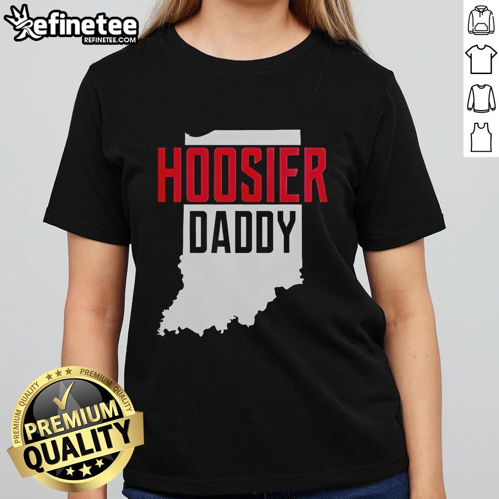 Premium Hoosier Daddy Indiana State Map Ladies Tee featuring a stylish design celebrating Indiana pride.