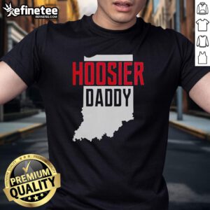 Alt Text: Premium Hoosier Daddy Indiana State Map T-Shirt featuring a stylish design of Indiana's map for proud Hoosier fans.