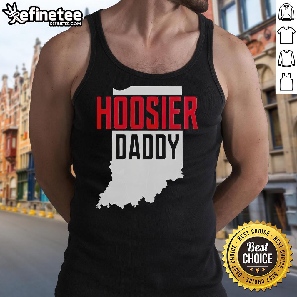 Alt Text: Premium Hoosier Daddy Indiana State Map Tank Top featuring a stylish design of Indiana's map on a comfortable tank top.