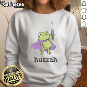 Premium Huzzah Frog Sweatshirt in vibrant green, featuring a playful frog design perfect for casual wear.