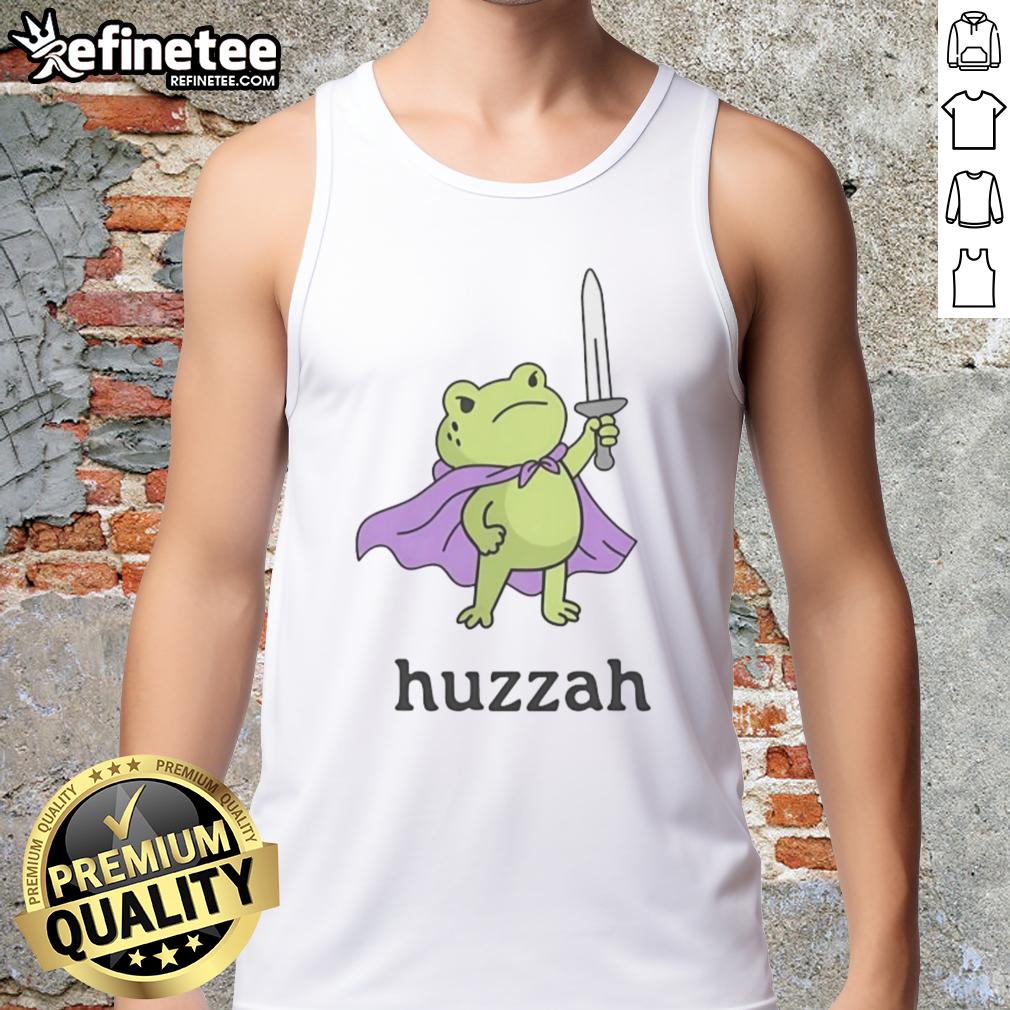 Premium Huzzah Frog Tank Top featuring a playful frog design, perfect for casual summer wear and unique fashion statements.