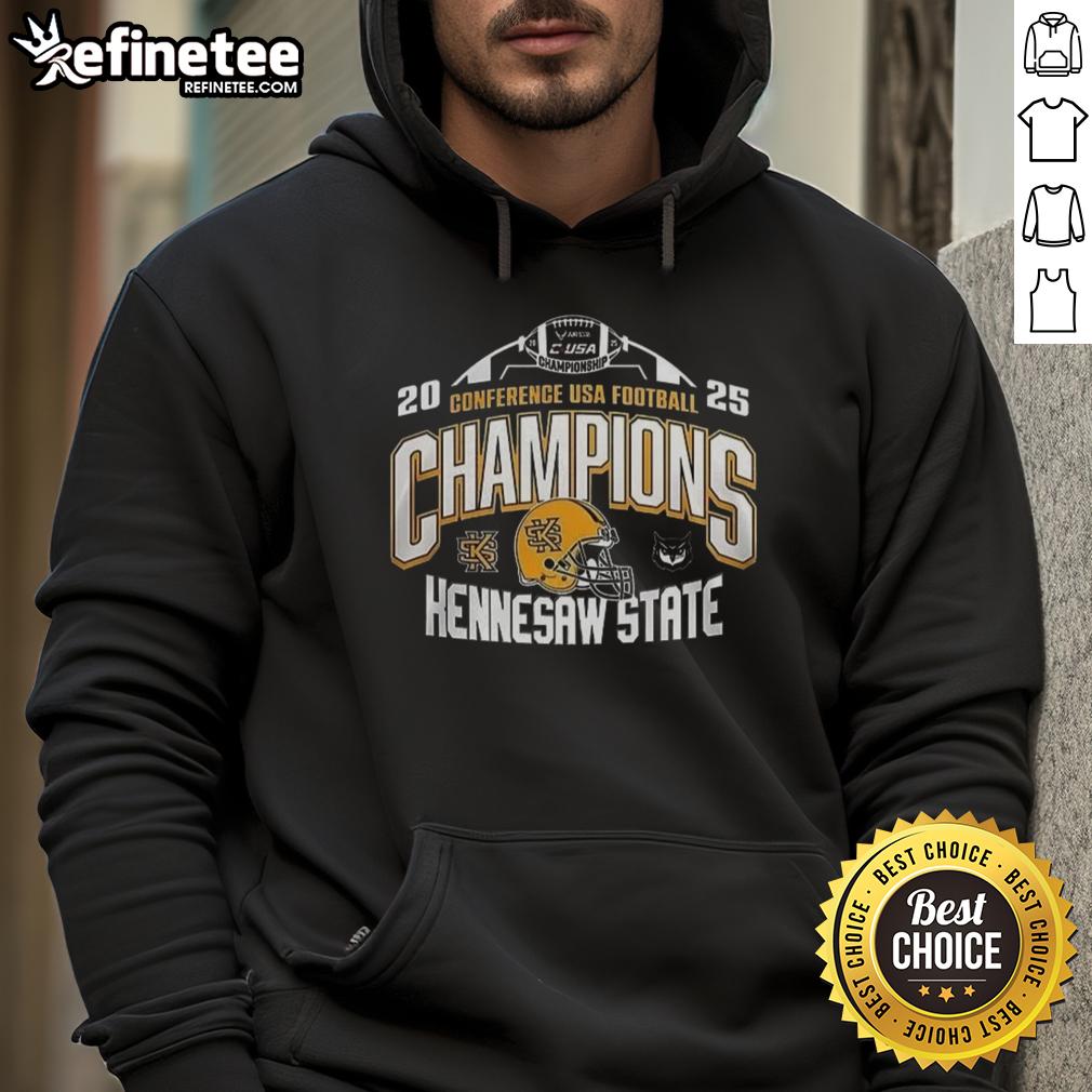 Premium Kennesaw State 2025 C-USA Football Conference Champions Hoodie in black with team logo and championship graphics.