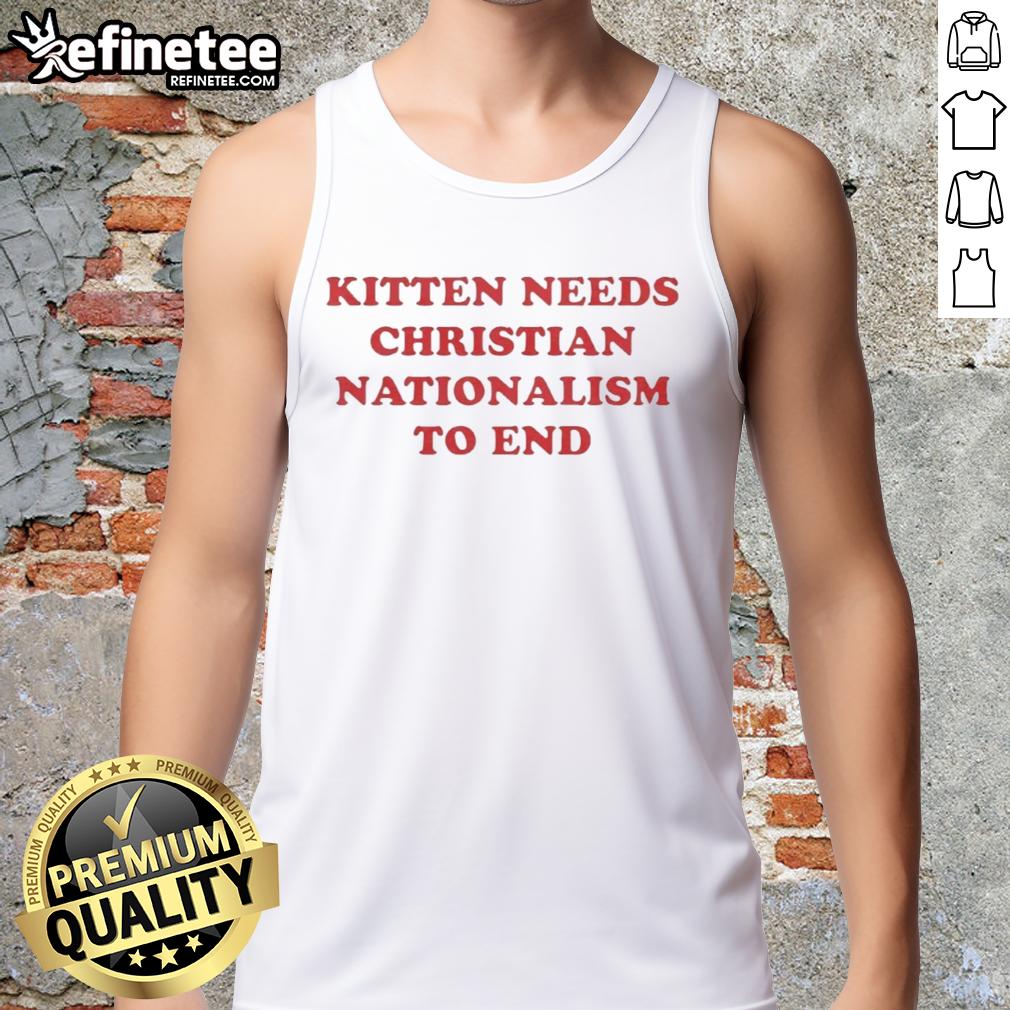 Adorable premium kitten wearing a tank top, promoting Christian nationalism in a playful and eye-catching way.