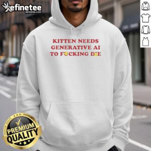 Premium kitten hoodie featuring a bold 'Generative AI to Fcking Die' graphic, perfect for cat lovers and tech enthusiasts.