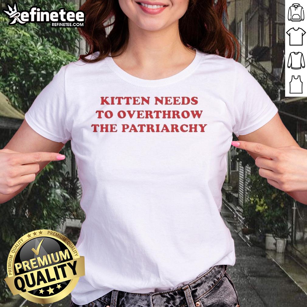 Alt Text: Premium kitten graphic tee for ladies, featuring a playful design about overthrowing the patriarchy.