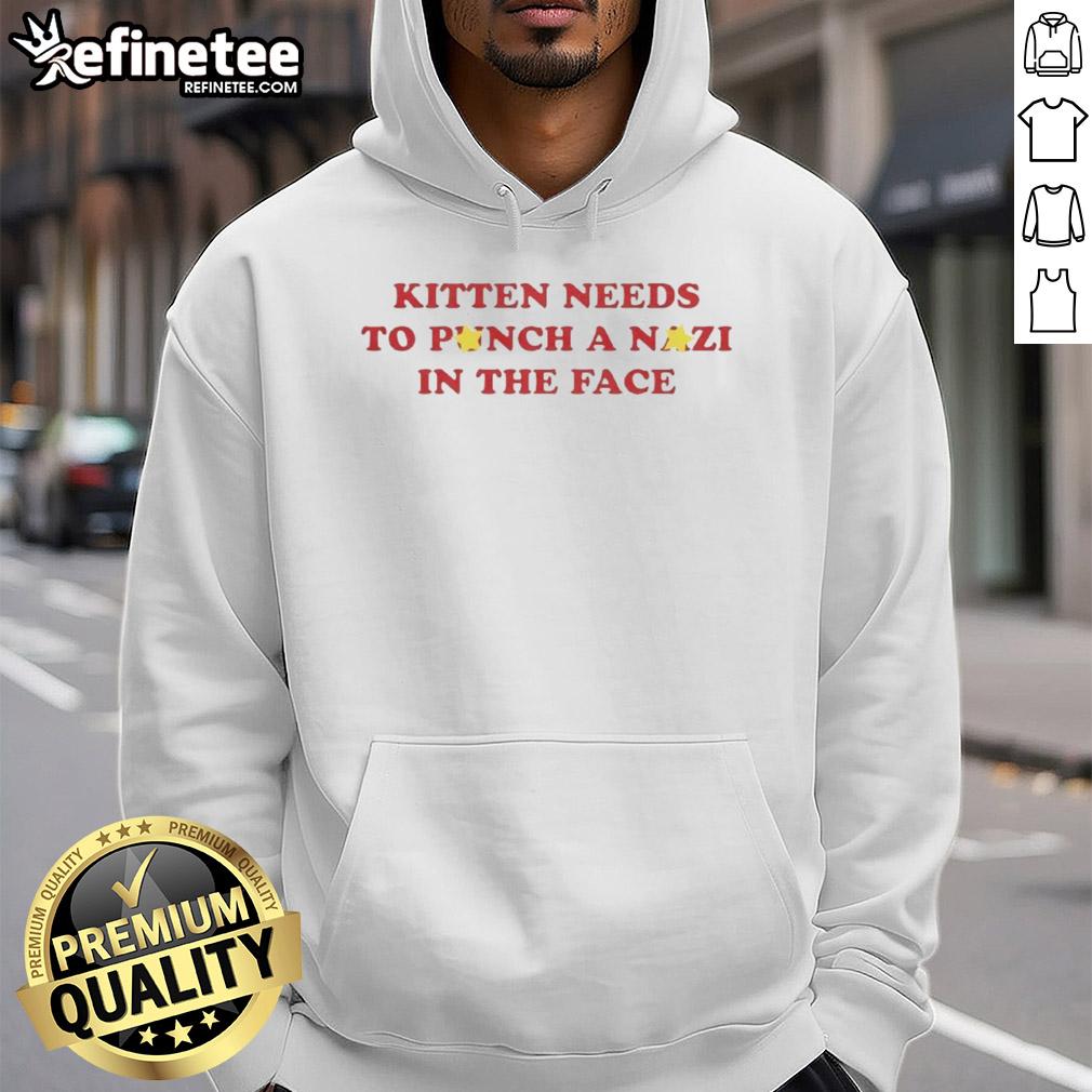 Premium kitten hoodie featuring a playful design of a kitten ready to punch a Nazi in the face, perfect for cat lovers.