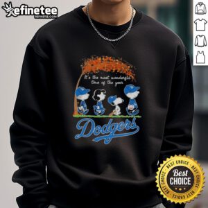 Premium Los Angeles Dodgers X Peanuts Snoopy sweatshirt for autumn, celebrating the most wonderful time of the year.