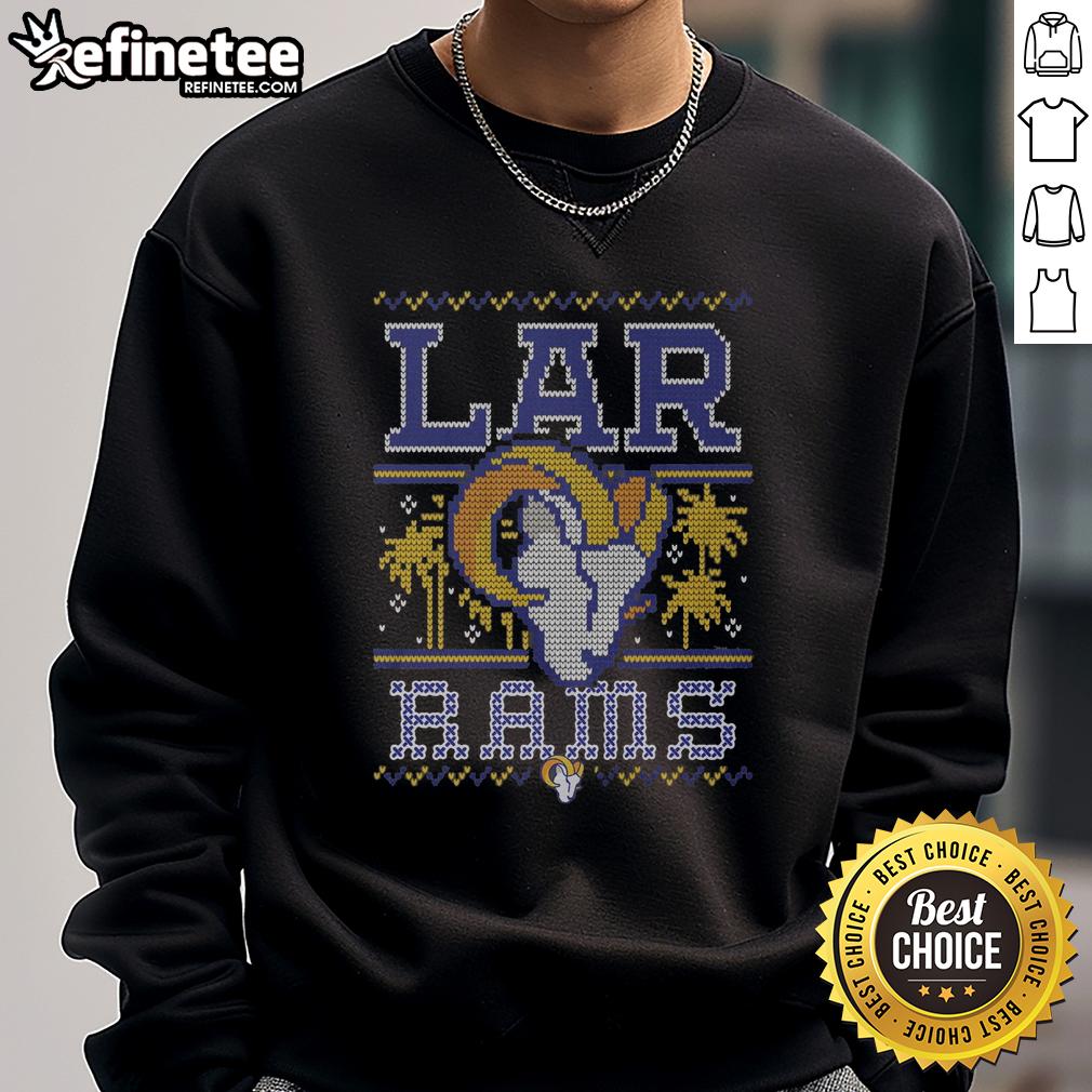 Premium Los Angeles Rams holiday sweatshirt in festive colors, perfect for fans celebrating the season in style.