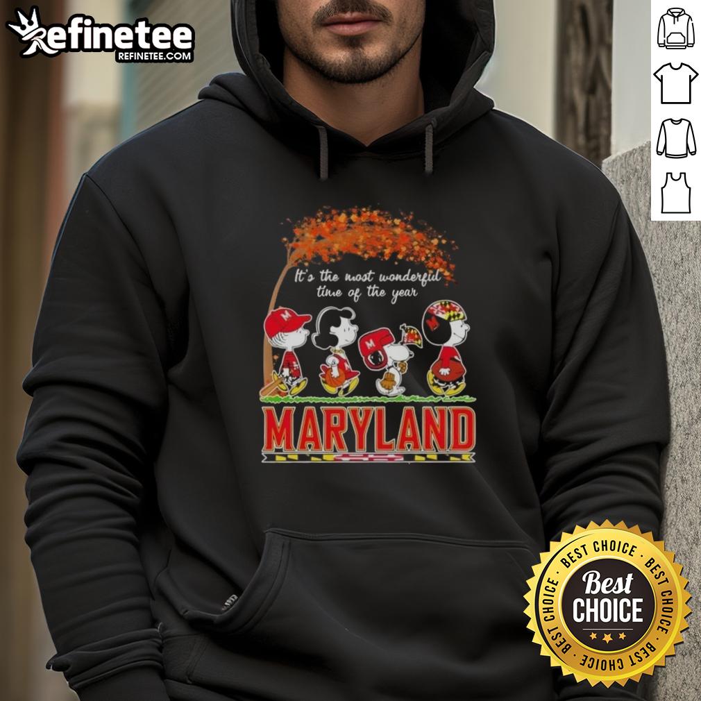 Premium Maryland Terrapins X Peanuts Snoopy hoodie for autumn, celebrating the most wonderful time of the year.