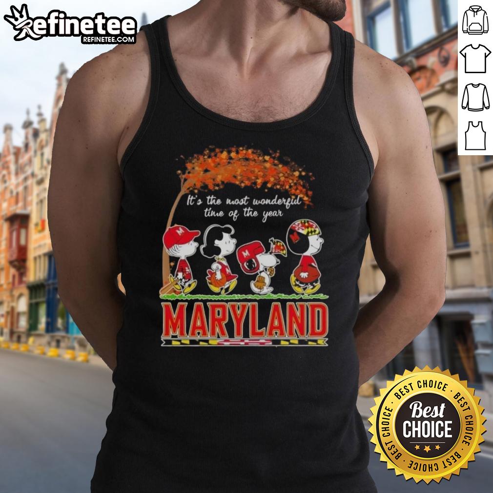 Premium Maryland Terrapins X Peanuts Snoopy tank top for autumn, celebrating 'It's the Most Wonderful Time of the Year'.