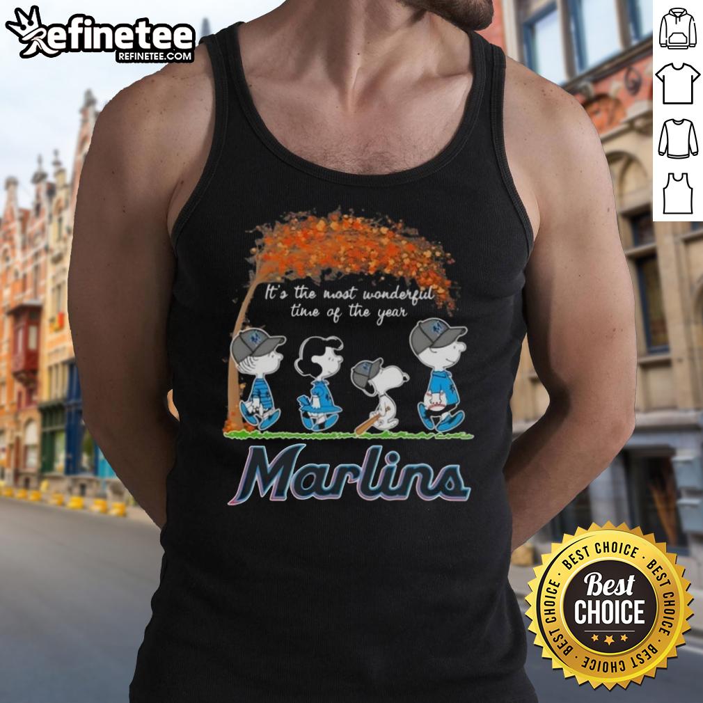 Premium Miami Marlins X Peanuts Snoopy and Friends autumn tank top featuring festive designs for the holiday season.