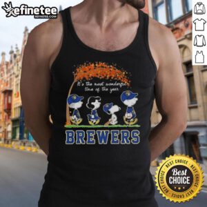 Alt Text: Premium Milwaukee Brewers X Peanuts Snoopy and Friends autumn tank top featuring festive designs for the holiday season.