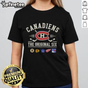 Premium Montreal Canadiens Original Six combined ladies tee featuring a stylish design for hockey fans.
