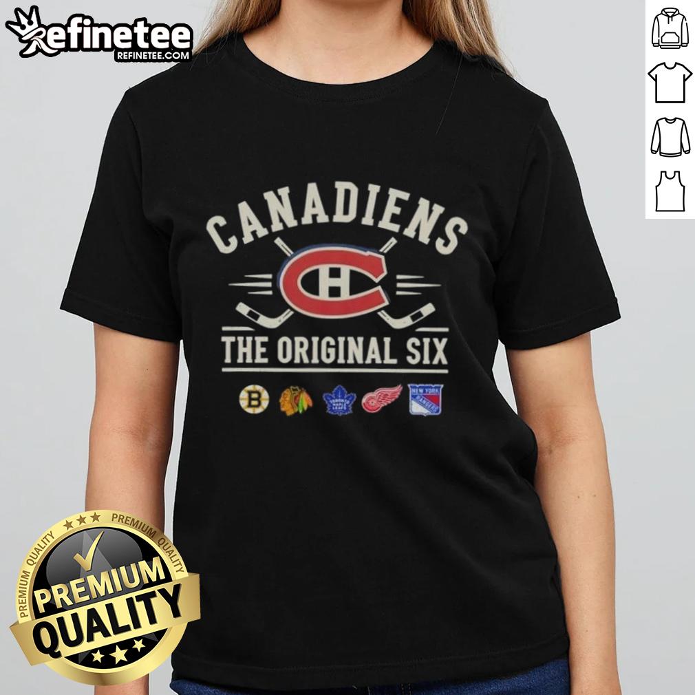 Premium Montreal Canadiens Original Six combined ladies tee featuring a stylish design for hockey fans.