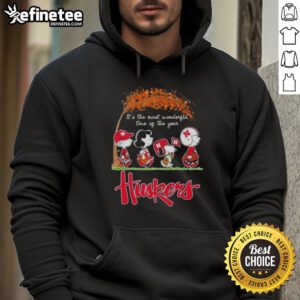 Premium Nebraska Cornhuskers X Peanuts Snoopy hoodie featuring autumn design, perfect for the most wonderful time of the year.