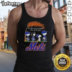 Premium New York Mets X Peanuts Snoopy tank top celebrating autumn and the joy of the season, perfect for fans.