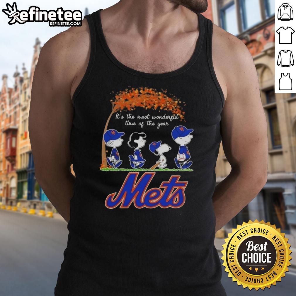 Premium New York Mets X Peanuts Snoopy tank top celebrating autumn and the joy of the season, perfect for fans.