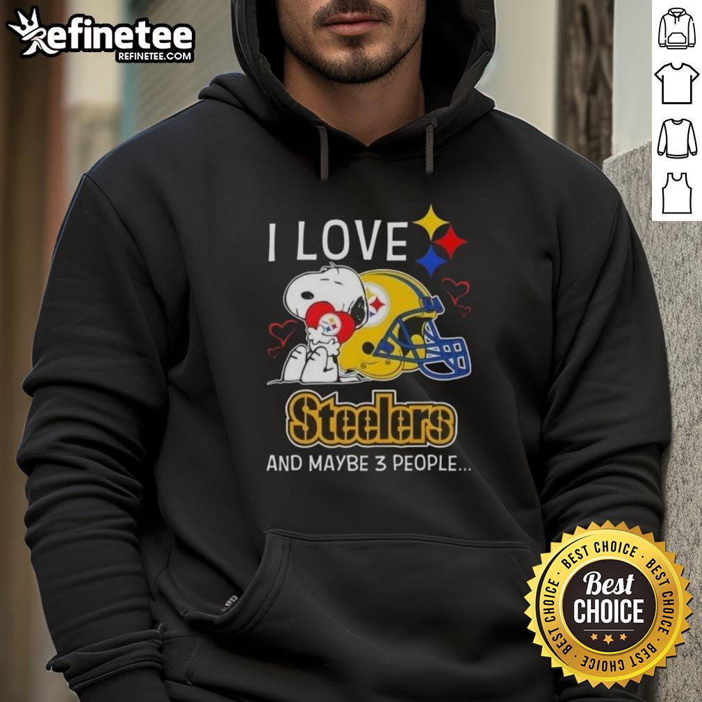 Premium Peanuts Snoopy hoodie featuring a heart design, 'I Love Pittsburgh Steelers and Maybe 3 People' slogan.