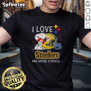 Premium Peanuts Snoopy hugging a heart on a 'I Love Pittsburgh Steelers' T-shirt, perfect for fans and gift-givers.