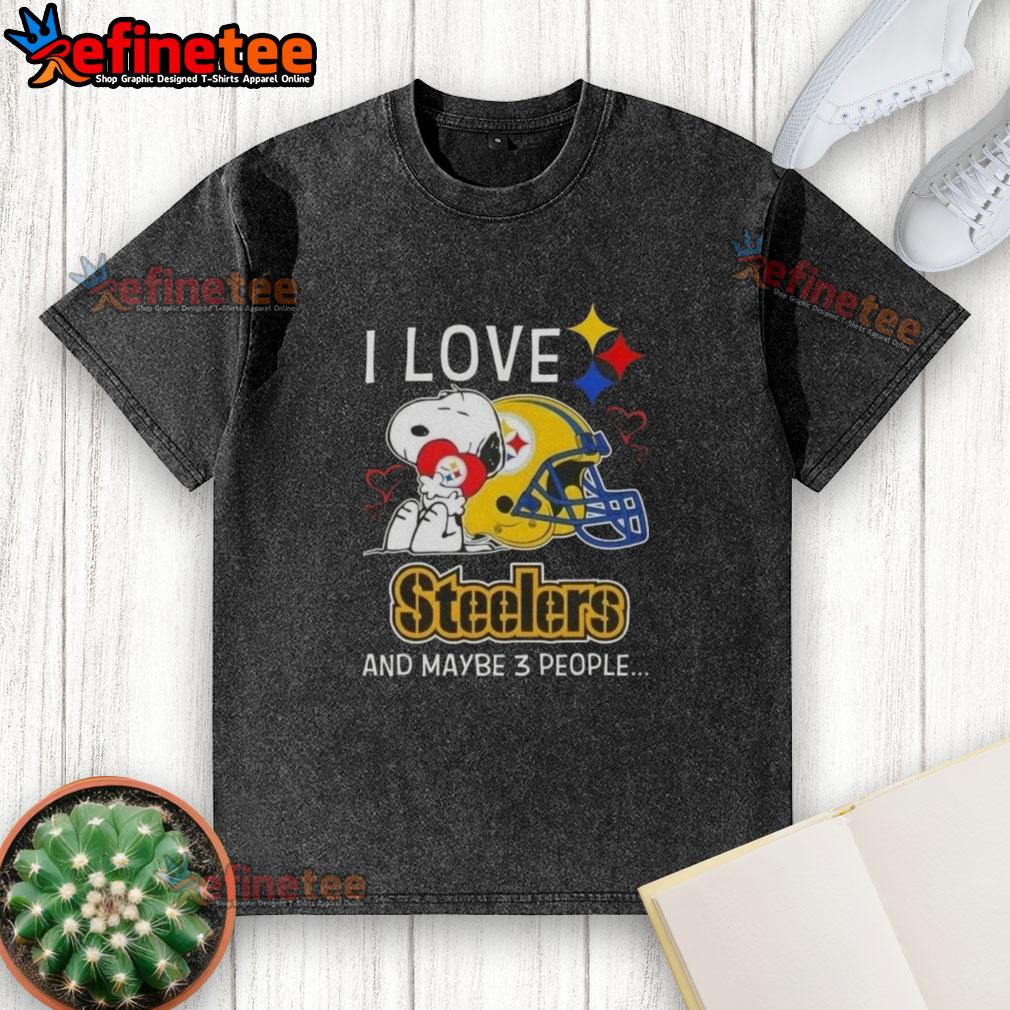 Alt Text: Premium Peanuts Snoopy Hug Heart I Love Pittsburgh Steelers T-Shirt, perfect for fans and unique gift ideas.