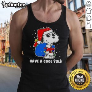 Premium Snoopy Santa Hat tank top for Christmas, featuring 'Have A Cool Yule' design in festive colors.