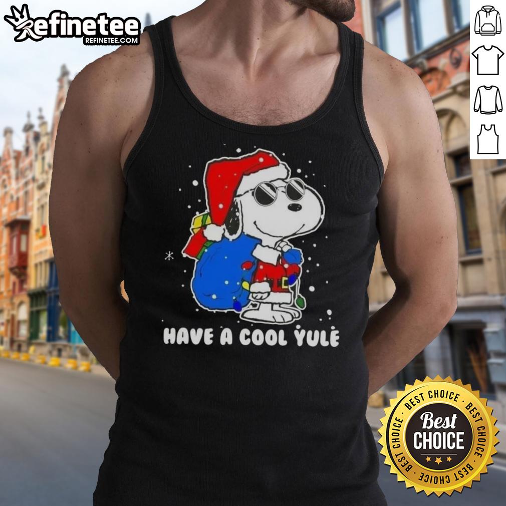 Premium Snoopy Santa Hat tank top for Christmas, featuring 'Have A Cool Yule' design in festive colors.