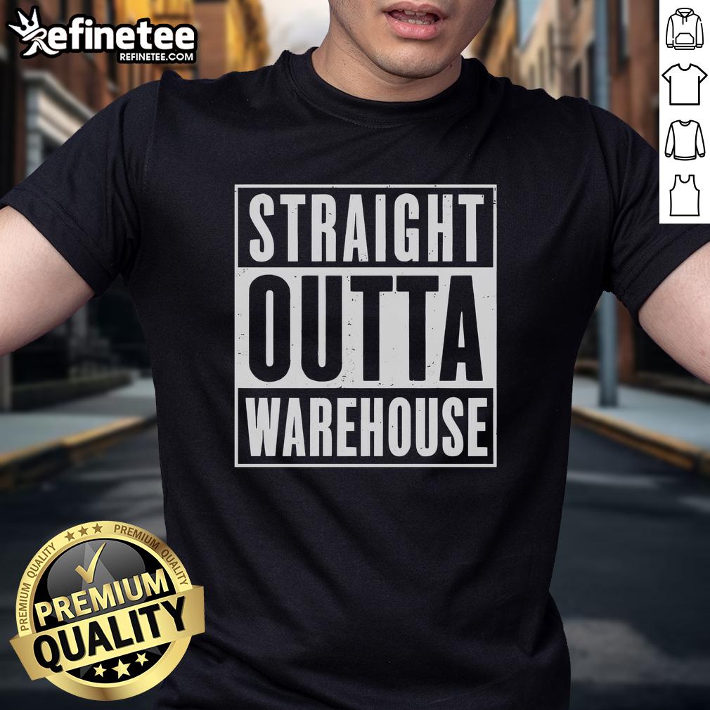 Premium Straight Outta Warehouse T-Shirt in black, featuring bold graphic design and comfortable fit for casual wear.